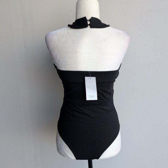 NWT Tobi Black Criss Cross Halter Bodysuit With Front Cut Out - Picture 5 of 6